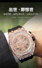 Men's Watch Retro Personalized Diamond-Embedded Large Dial Timing Function Luminous men casual Quartz Watch 2665