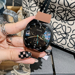 TICTOC Korean fashion women's watch women's ins large dial square rubber band neutral women's Watch