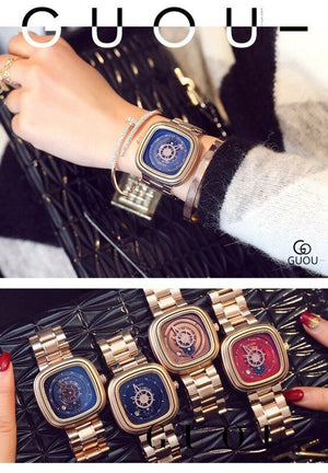 GUOU Watch Women Fashion Square Women's Watches Rose Gold Personality Calendar Stainless Steel Watches relogio feminino saat