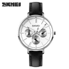 Skmei women's watch fashion six needle leather lady watch retro wind leather round women's watch quartz watch