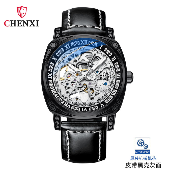 CHENXI new retro carved watch men's mechanical watch leather waterproof hollow automatic mechanical watch