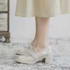 2022 new crystal ice flower Mary Jane single shoes women's high-heeled patent leather loafers thick-heeled big-toe doll shoes S256