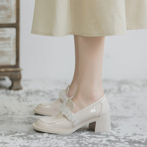 2022 new crystal ice flower Mary Jane single shoes women's high-heeled patent leather loafers thick-heeled big-toe doll shoes S256