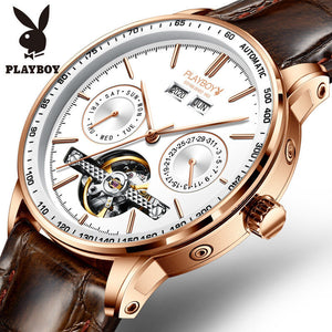 PLAYBOY 3017 Original Multi Functional Automatic Mechanical Watch Waterproof Male Formal Watches Men's Watch Gift for Father ,friends