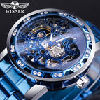 New Winner Watch Men's Fashion Casual Classic Popular Hollow Rhinestone Manual Mechanical Watch SLZg75
