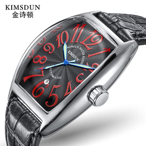 KIMSDUN men's Watch fashion barrel-shaped luminous leather automatic mechanical men's casual watch K-820D