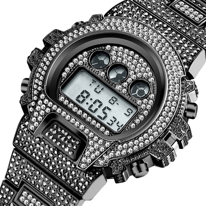 MISSFOX diamond multi-function fashion electronic watch high-end waterproof men's watch v304