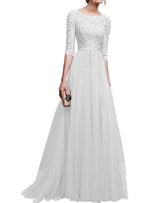 Women’s Lace Evening Gowns Sexy Elegant Empire Waist V-neck A-Line Maxi Dresses Wedding Cocktail Party Dress