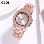 GEDI 3200 Fashion Casual Rhinestones Watches Stainless Steel Waterproof Ladies Analog Quartz Wristwatch Female Gift Clock Watch for Women