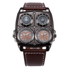 Oulm Large Dial Fashion Casual Men's Watch Large Dial Dual Time Zone Compass Men's Quartz Watch HP1140