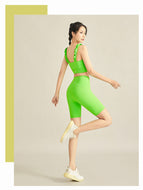 Women yoga Fitness Suit 2023 Summer New Arrival Cycling Sports Pant Belt Chest Pad Yoga Vest up and down two-Piece Set sports running yoga set ENY203