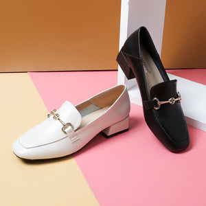 Leather shoes women's England 2022 new buckle high heels casual single shoes thick heels versatile large women's shoes 189-1