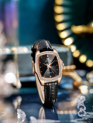 SENO Retro Square Diamond Ladies Belt Watch Simple Water Diamond British Women's Watch S040