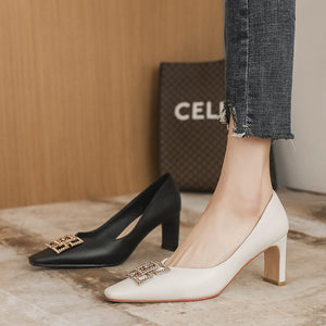 2022 new sweet medium thick heel shallow mouth fashion single shoes women's temperament square toe high-heeled women's shoes B65-8