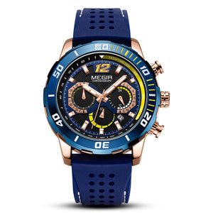 Megir Watch Men's Fashion Large Dial Chronograph Calendar Silicone Waterproof Sports Quartz Watch 2109