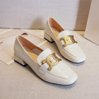 British style loafers female 2022 spring new square toe leather shoes large size metal buckle thick heel single shoes female 189-7