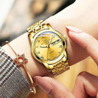 ONTHEEDGE RZY031 Women watch Luxury Gold Blue Wristwatches Quartz Stainless Steel Ms Watches Waterproof with original box