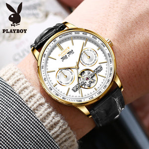 PLAYBOY 3017 Original Multi Functional Automatic Mechanical Watch Waterproof Male Formal Watches Men's Watch Gift for Father ,friends