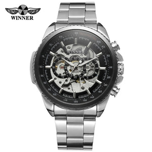 Winner men watch Large Dial Men's Fashion Automatic Mechanical causal men Watch Steel Belt 428