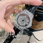 full diamond inlaid diamond rotary dial belt women's watch hollow transparent fashion women's watch feminine temperament five star