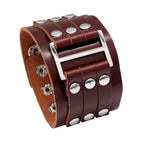 Men's Punk Wide Genuine Leather Big Buckle Rivet Cuff Wristband Bracelet Bangle Punk Style Men's Wide Leather Bracelet