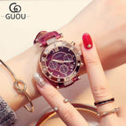 GUOU 8050 Women's Watches Ladies Watch Diamond Watches Bracelets For Women Auto Calendar Clock Leather watch