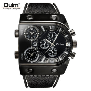 Oulm European and American large dial men's quartz watch multi-time zone watch fashion personality quartz men's watch HP9315B belt watch
