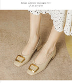 2022 spring new small fragrant style shallow mouth shoes women's square head single shoes women's buckle single shoes thick heel granny shoes women 17820-2