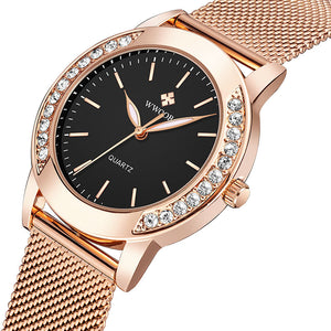 WWOOR 8877 New Diamond Women's Watch Mesh Belt Quartz Waterproof Casual Watch 8877
