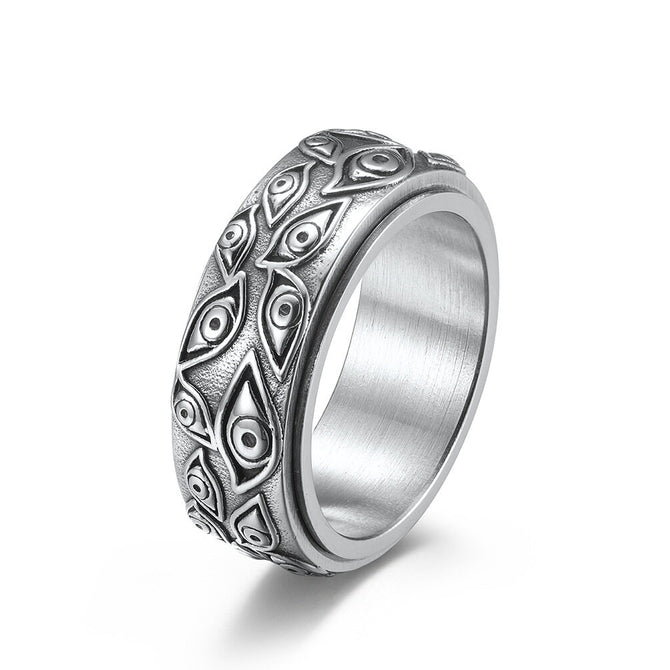 God's eye stainless steel ring men's rotatable antique titanium steel ring hand jewelry