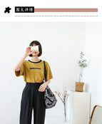 Korean version forest art print canvas bag net red stitching pattern handbag casual retro large capacity shoulder bag SR1089
