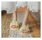 Slippers women's 2021 summer new pearl pleated flat bottom all-match outer wear soft bottom one word sandals and slippers 3313-2A