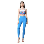 New Pants Printed Plaid Back Bra Yoga Clothes Two-Piece Sports Running Fitness Top with Chest Pad Women's Suit