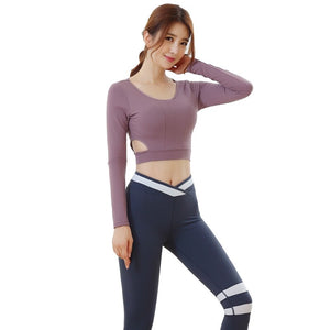 Women's sports suit fashion Long Sleeve High Waist two piece set 8086/6043