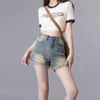 JEANS retro denim shorts women's 2022 new high-waisted thin burrs sexy hot girls hot pants JC9800