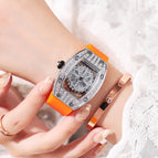 Women's watch barrel personality fashion trend hollow rotating watch female full diamond fashion silicone watch SA-015