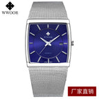 WWOOR Men's business causal watch Thin Square Dial Luminous waterproof Quartz 8831 watch