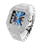 MISSFOX watch Roman scale high-end fashion diamond full diamond square men's watch women's watch round classic fashion quartz watch V324-2