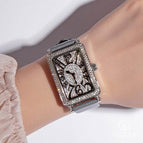 Guou 8201 Crystal Bling Woman Women watches Fashion Leather Rectangle Watches Female Wristwatch