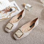 Shoes women 2022 new spring and autumn silk soft leather square head single shoes women's shallow mouth pregnant women's flat bottom size scoop shoes 555-14