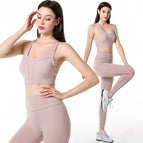 2022 spring and summer new yoga clothing suit female beauty back gather sports bra hip lift trousers fitness suit 9201-6202