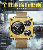 Megir Men's Watch Retro Fashion Square Multi Time Zone Watch Sports Watch 2069