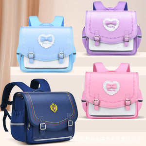 Trendy horizontal board primary school bag girls high-quality leather backpack boys ridge multi-layer large capacity