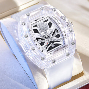 KIMSDUN New Bucket Shaped Skull Face Transparent Case Silicone Strap Fashion Quartz men's Watch K-2016B