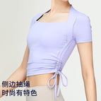 New Yoga Clothes T-shirt Side Drawstring Slimming Sports Top Fitness Clothes for Women yoga running outdoor clothing