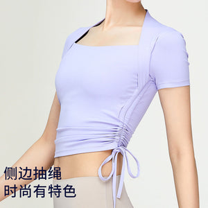 New Yoga Clothes T-shirt Side Drawstring Slimming Sports Top Fitness Clothes for Women yoga running outdoor clothing