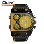 Oulm European and American large dial men's quartz watch multi-time zone watch fashion personality quartz men's watch HP9315B belt watch