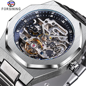 Forsining European and American Style Men's Fashion Casual Hollow Mechanical Flywheel Automatic Mechanical men Watch SLZe221