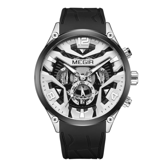 Megir Men's Watch Multi-Function Timing Three Eyes and Six Needles Silicone Quartz Watch 2222G