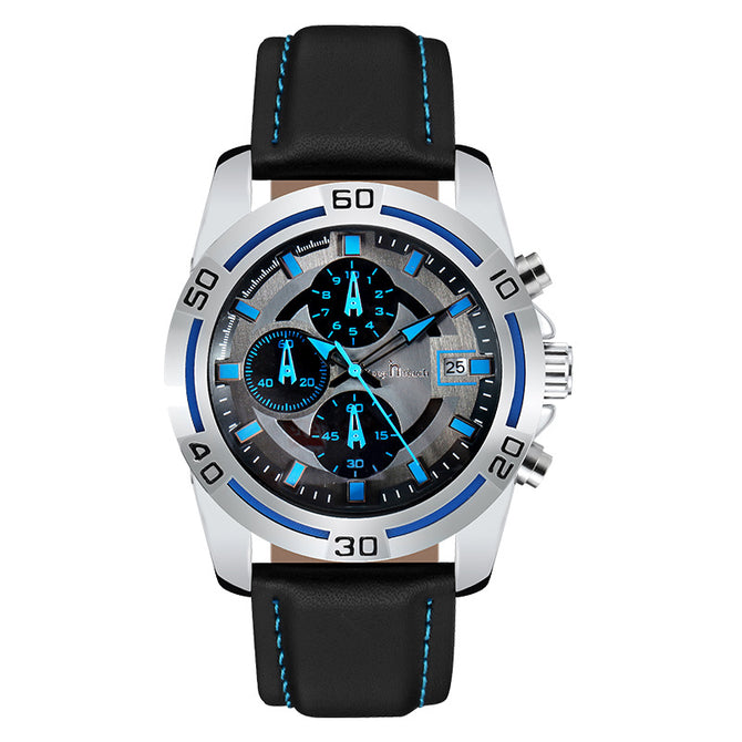 Men's watch Three-eye six-pin multi-function waterproof belt watch quartz men's watch K-8304M